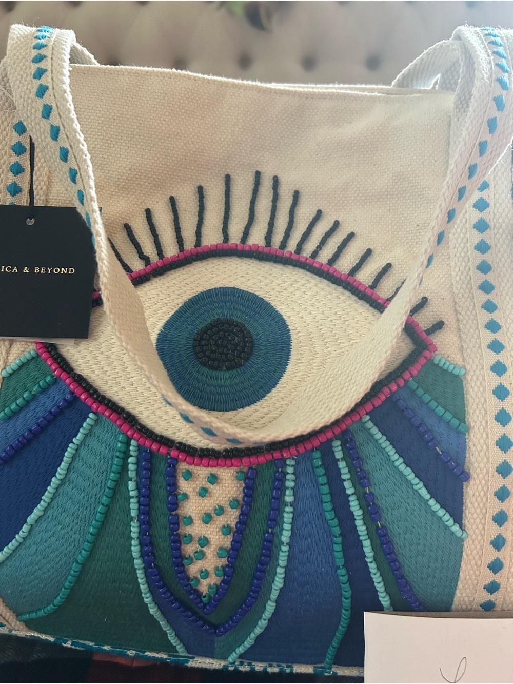 America and Beyond evil Eye embroidered Tote Bag - Picture 3 of 7